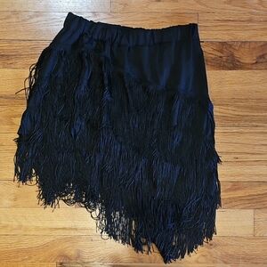 Elegant Black Fringe Skirt W/attached Shorts